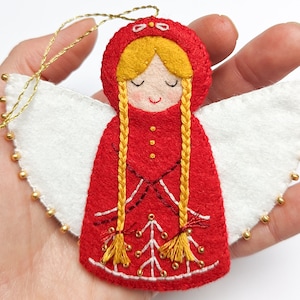 Gemütliches Weihnachtsengel PDF-Schnittmuster: Skandinavisches und Volkskunst inspiriertes Filz-Schnittmuster für ein Erbstück-Qualitäts-Ornament