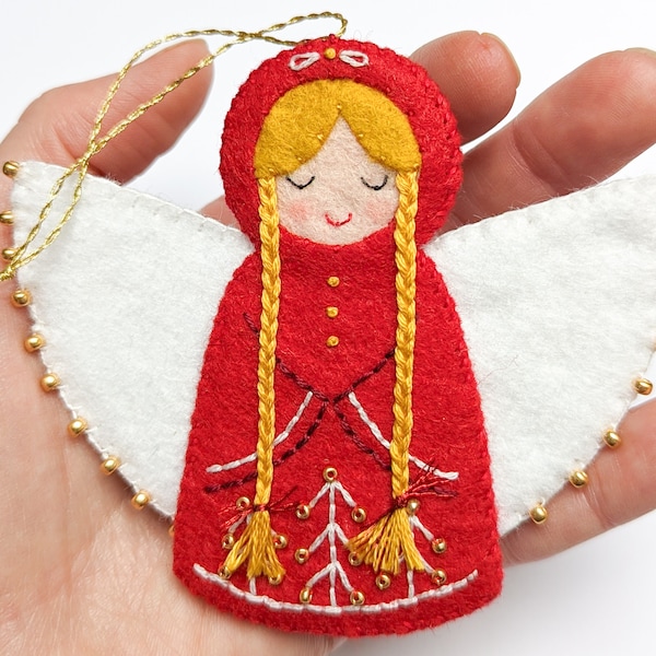 Cosy Christmas Angel PDF Pattern: Scandi and Folk Art Inspired Felt Sewing Pattern for an Heirloom Quality Ornament