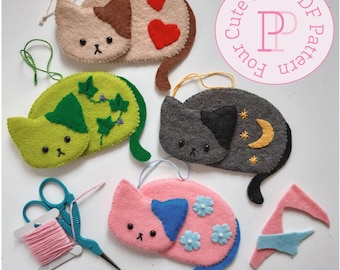 Cute Cat PDF Pattern: Felt Cat Sewing Pattern 4 Kitty Bundle