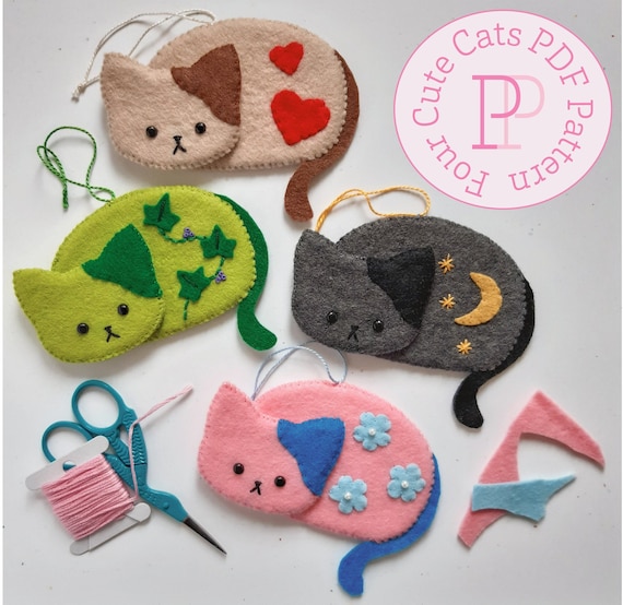 Cute Cat PDF Pattern Felt Cat Sewing Pattern 4 Kitty Bundle Etsy