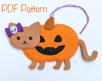 Pumpkin Cat PDF Sewing Pattern: Instant Download Sewing Tutorial for a Cute Halloween Kitty Decoration