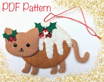 Christmas Pudding Cat PDF Pattern: Sewing Pattern for a Cute Felt Kitty Christmas Decoration