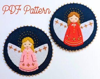 Beaded Christmas Angel Tree Decoration PDF Sewing Pattern: Scandinavian and Folk Art Inspired Felt Sewing Tutorial for Instant Download