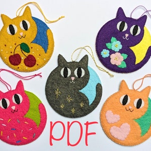 Five Cute Kitty Cats PDF Pattern Bundle: Digital Sewing Pattern for Five Cute Kitten Hanging Felt Ornaments Instant Download