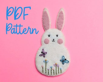 Patrón PDF de conejito de Pascua bordado: patrón de costura de fieltro DIY para celebrar la primavera
