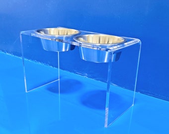 1/2" Thick Acrylic-Lucite Elevated Double 2 qt. Dog Bowl Holder