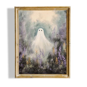 Floral Ghost Halloween Print: Vintage Autumn Wall Art (Digital Download