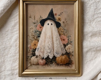 Floral Lace Ghost Print: Vintage Halloween Cottagecore Wall Art (Digital Download)