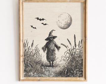 Spooky Scarecrow Cornfield Print, Vintage Halloween Wall Art (Digital Download) 382