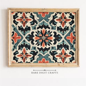 Geometric Floral Tile Pattern, Vintage Tapestry Printable Wall Art (Digital Download) 371
