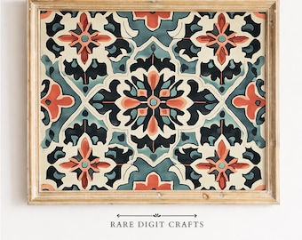 Geometric Floral Tile Pattern, Vintage Tapestry Printable Wall Art (Digital Download) 371