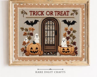 Halloween Trick or Treat Door Print, Vintage Ghosts Pumpkins Printable Wall Art (Digital Download) 426