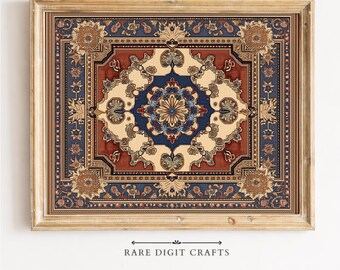 Ornate Medallion Tapestry Print, Vintage Persian Rug Printable Wall Art, Digital Download 367