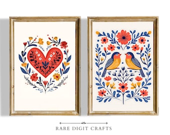 Scandi Valentine's Day Prints: Nordic Heart & Birds Art (Digital Download)