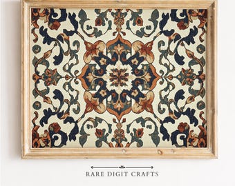 Arabesque Floral Lattice Tapestry, Vintage Woven Textile Printable Wall Art (Digital Download) 370