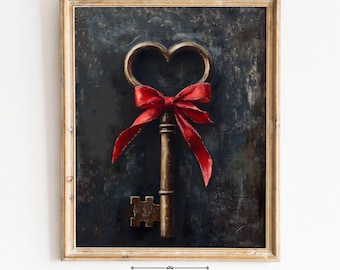 Stampa vintage a forma di cuore per San Valentino, dipinto a olio rustico (download digitale)