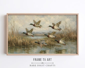 Mallard Ducks Flight Samsung Frame TV Art, Rustic Wetland (Digital Download) 378