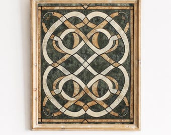 Celtic Knotwork Pattern, Vintage Woven Textile Printable Wall Art (Digital Download) 349