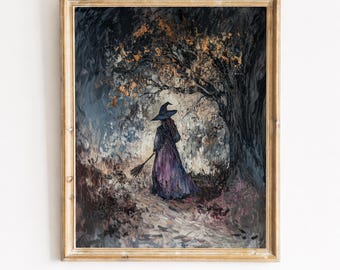 Mysterious Witch Forest Path, Dark Moody Halloween Printable Wall Art (Digital Download) 402