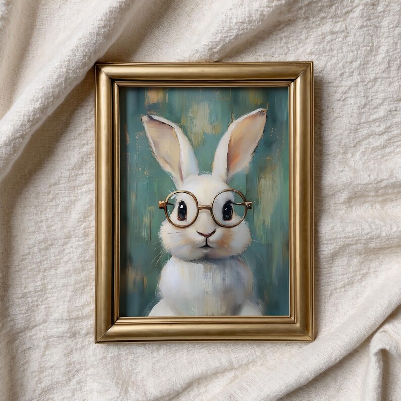 Easter Bunny With Glasses Art Print, Spring Nursery Decor (digital ...