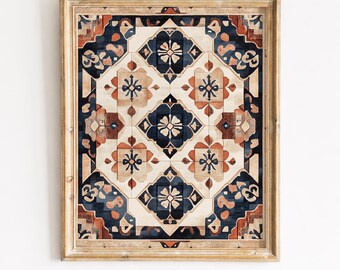 Vintage Mediterranean Tapestry Print, Geometric Floral Printable Wall Art (Digital Download) 339