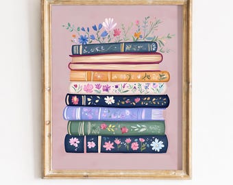 Pastel Book Stack Print, wunderliche Blumenbuchkunst (digitaler Download)