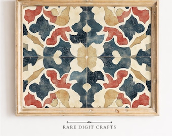 Mediterranean Tile Pattern, Vintage Tapestry Wall Art, Printable Geometric Decor (Digital Download) 373