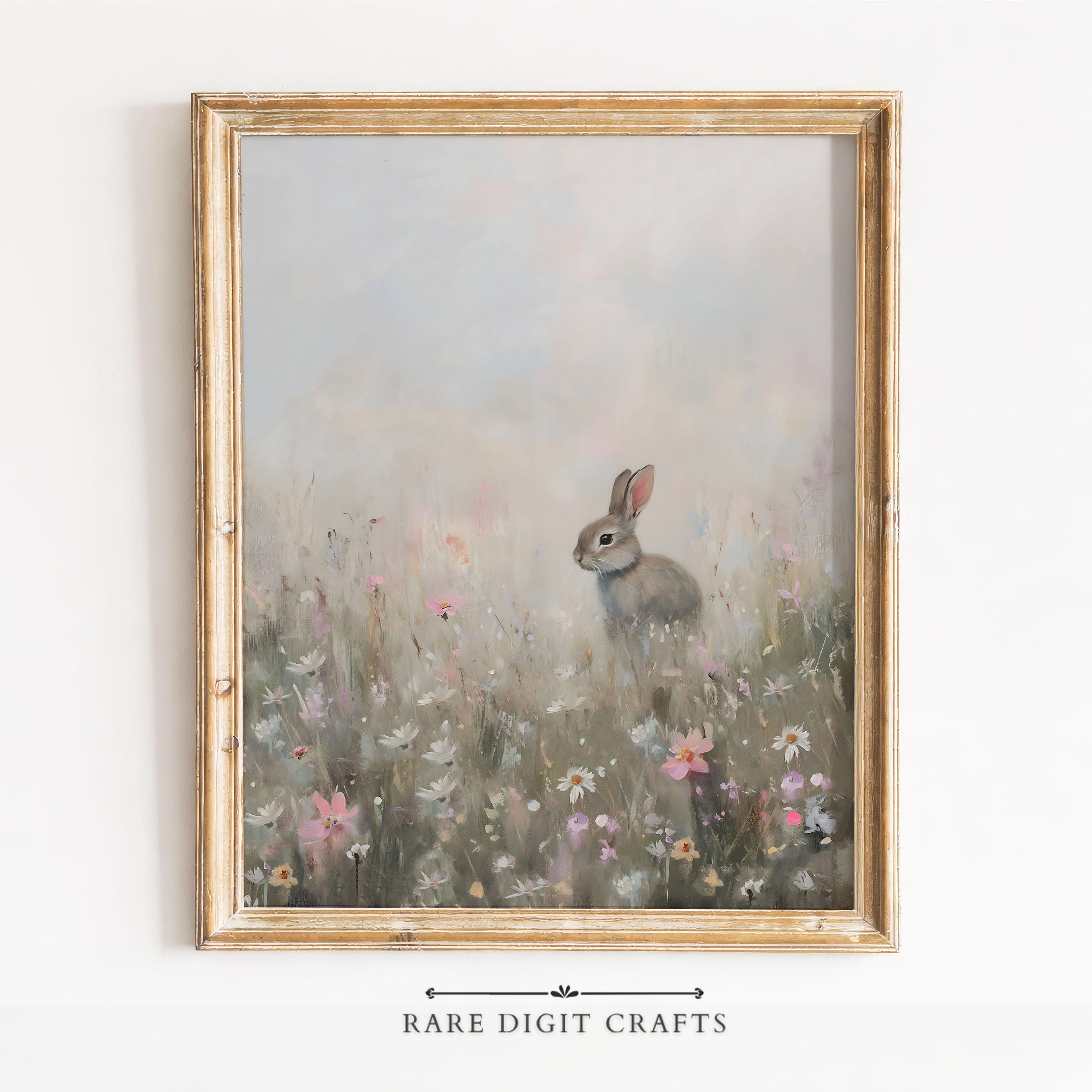 Vintage Easter Bunny Floral Print, Cottagecore Wall Art (digital ...