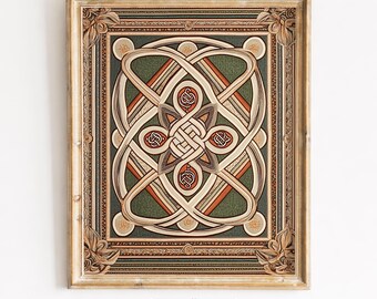 Celtic Knot Medallion, Rust Green Woven Tapestry Printable Wall Art (Digital Download) 351