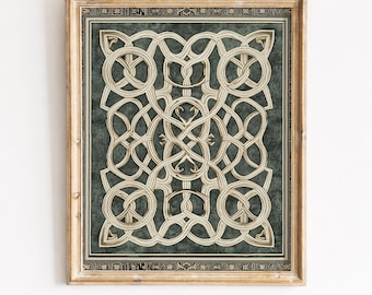 Celtic Geometric Tapestry, Cream Gold Knotwork Printable Wall Art (Digital Download) 350