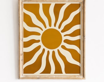 Oversized Sunburst Print, Retro Boho Sun Wall Art Printable (Digital Download) 347