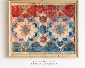 Antique Tapestry Geometric Floral Print, Vintage Woven Textile Printable Wall Art (Digital Download) 372