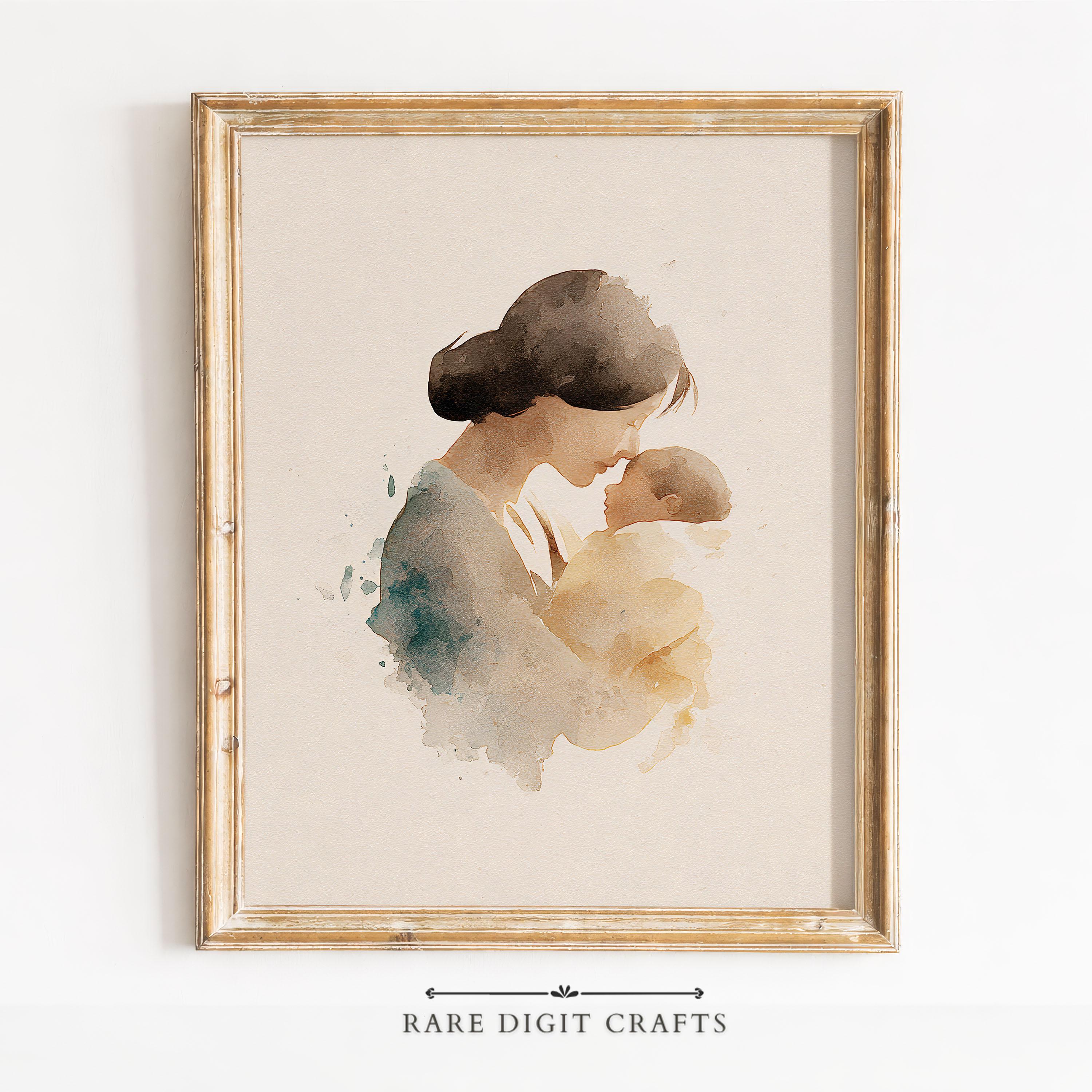 お母さんと一緒(水彩画 ) Mother and Baby Watercolor - Etsy