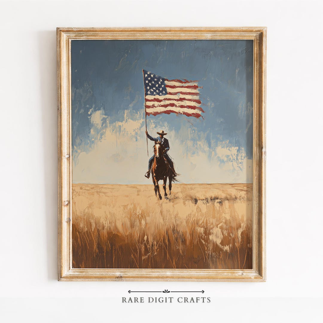 Minimalist Cowboy Silhouette with American Flag, Rustic Wall Art (Digital Download) 18