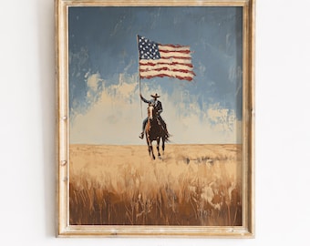 Minimalist Cowboy Silhouette with American Flag, Rustic Wall Art (Digital Download) 18