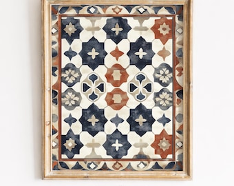 Rustic Mediterranean Tapestry, Navy Rust Geometric Printable Wall Art (Digital Download) 342