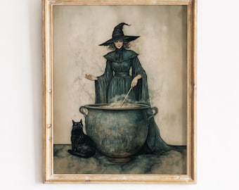 Vintage Witch Cauldron Print, Spooky Halloween Wall Art (Digital Download) 380