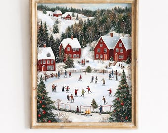 Christmas Town Print: Snowy Winter Village, Holiday Wall Art (Digital Download)