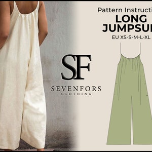 Long Jumpsuit Sewing Pattern, Oversize Jumpsuit, Dungaree Pattern, Instant Download, XS-S-M-L-XL Pdf Sewing Pattern, Women's Clothing DIY image 1