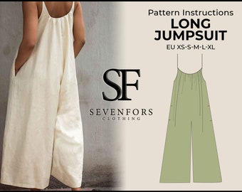 Long Jumpsuit Sewing Pattern, Oversize Jumpsuit, Dungaree Pattern, Instant Download, XS-S-M-L-XL Pdf Sewing Pattern, Women's Clothing DIY