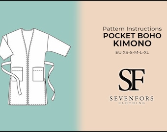 Boho Kimono Sewing Pattern, Pocket Kimono, Short Kimono PDF Instant Download, XS-S-M-L-XL Pdf Sewing Pattern, Women's Clothing Sewing Diy
