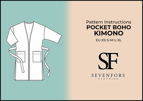 Boho Kimono Sewing Pattern Pocket Kimono Short Kimono PDF - Etsy