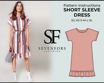 Short Sleeve Dress Sewing Pattern, Dress Pattern, Women's Clothing Pattern, Women's Summer Dress PDF, Summer Dress Instant Download PDF