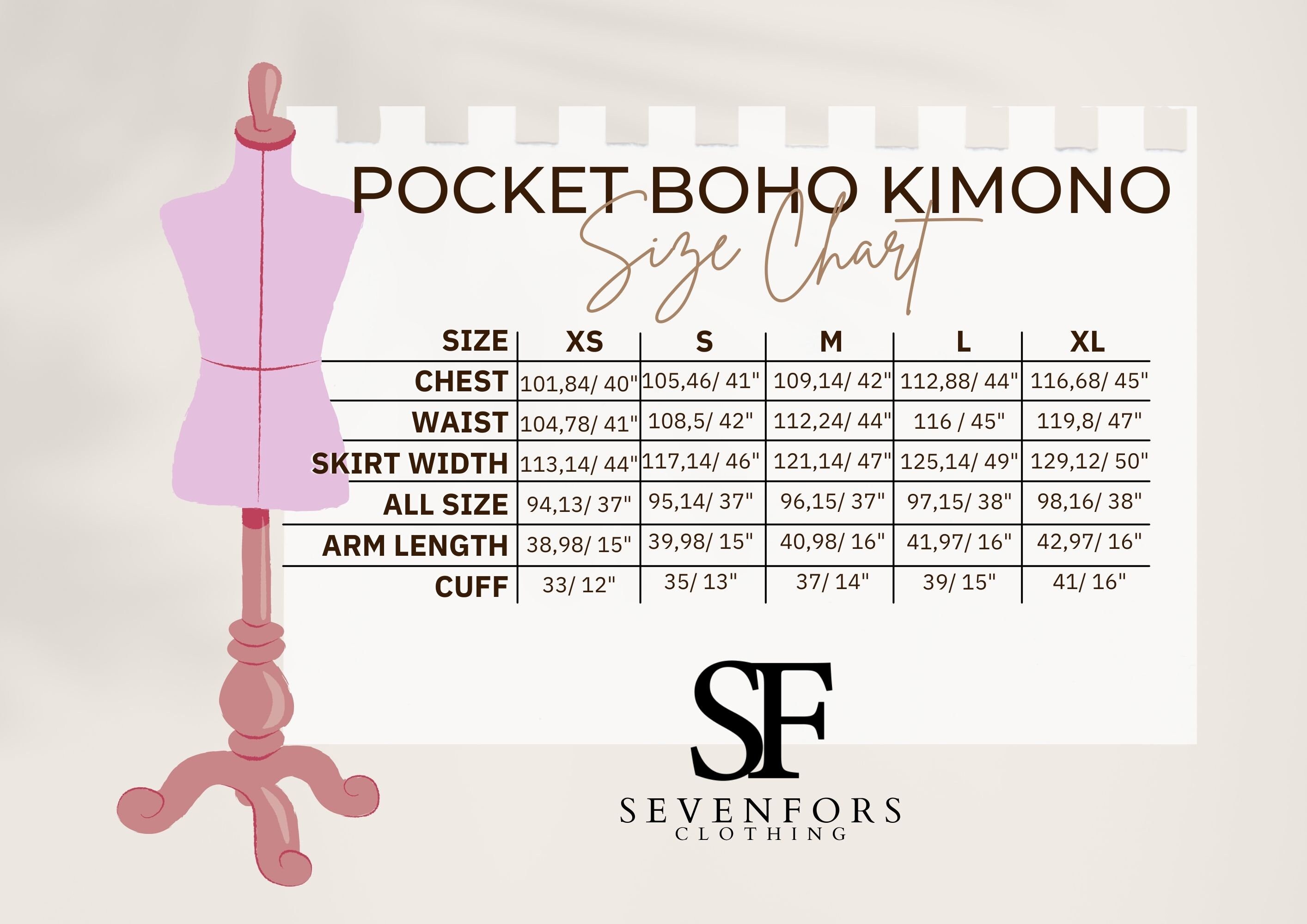 Boho Kimono Sewing Pattern, Pocket Kimono, Short Kimono PDF Instant Download, XS-S-M-L-XL Pdf ...