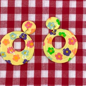 60s Yellow Floral Hoops