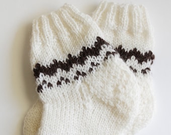 hand knitted baby socks, white