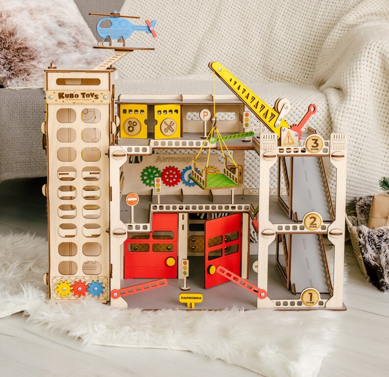 Wooden Parking Garage With Elevator Toddler Toy Gift For Boy Uk Elevator Toddler Toy Gift, Toy Parking Garage With Elevator