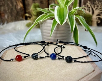 Beaded bracelet or anklet - carnelian, sodalite, lava stone, snowflake obsidian / healing stone / gemstone / macrame