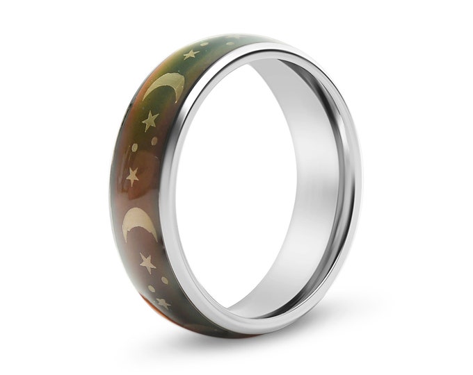 Moon & Stars Mood Ring Band | Stainless Steel Mood Ring