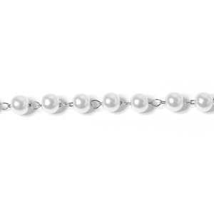 May include: A white pearl necklace with silver chain links.